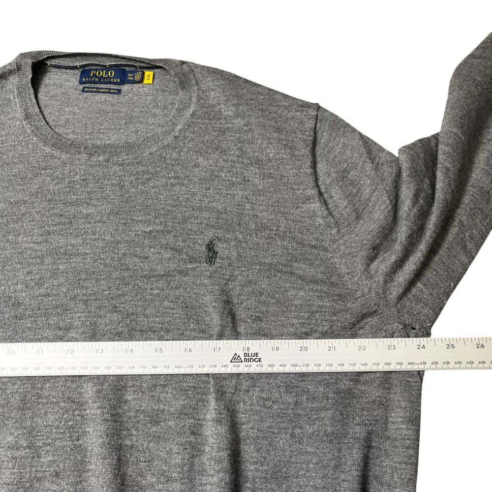 Polo Ralph Lauren Sweater Mens 2XLT Grey Washable Merino Wool Crew Neck Pony - Picture 6 of 7